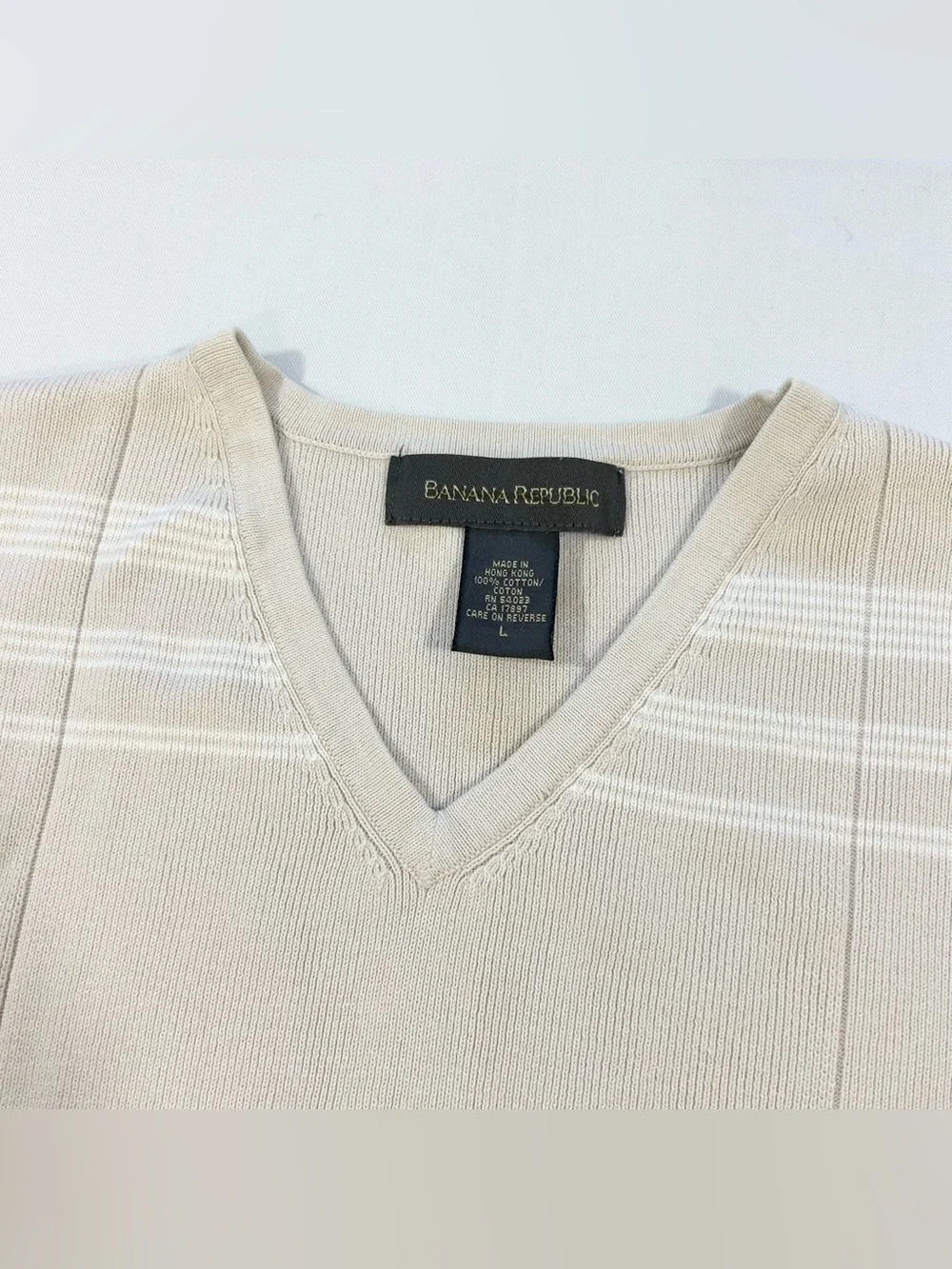 Vintage Banana Republic Men's Large V-Neck Sweater Vest 100% Cotton Preppy Beige